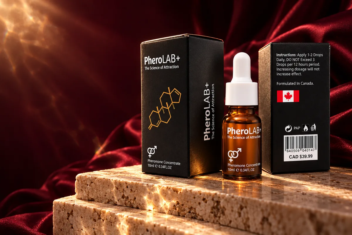 Pherolab+ Pheromone dalam gaya fotografi editorial burgundy dan champagne