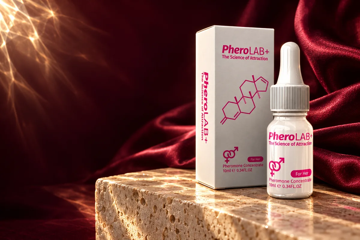 Pherolab For Her dalam gaya fotografi editorial burgundy dan champagne