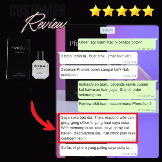 Screenshot testimoni Pherofium daripada halaman produk asal Kedai Pheromone — 2