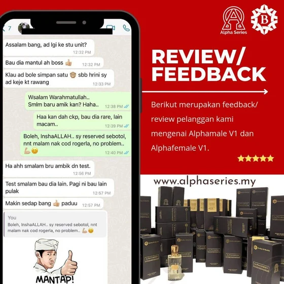 Screenshot testimoni Alpha Series daripada halaman produk asal Kedai Pheromone — 7