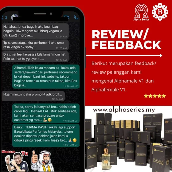 Screenshot testimoni Alpha Series daripada halaman produk asal Kedai Pheromone — 3