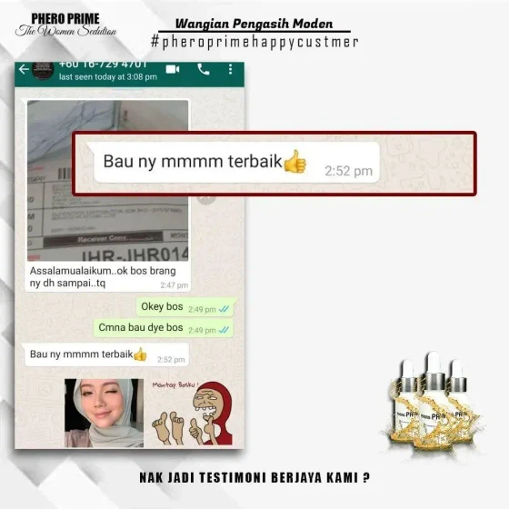 Screenshot testimoni Phero Prime Black daripada halaman produk asal Kedai Pheromone — 1