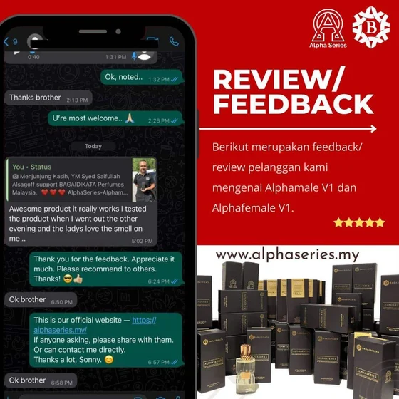 Screenshot testimoni Alpha Series daripada halaman produk asal Kedai Pheromone — 8