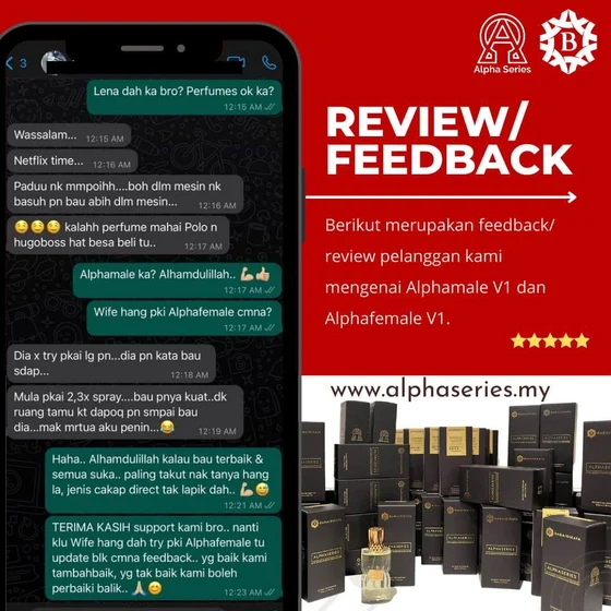 Screenshot testimoni Alpha Series daripada halaman produk asal Kedai Pheromone — 4
