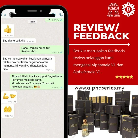 Screenshot testimoni Alpha Series daripada halaman produk asal Kedai Pheromone — 1