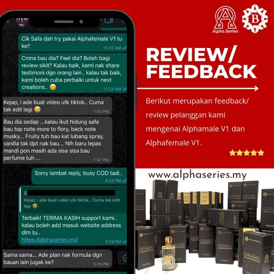 Screenshot testimoni Alpha Series daripada halaman produk asal Kedai Pheromone — 1