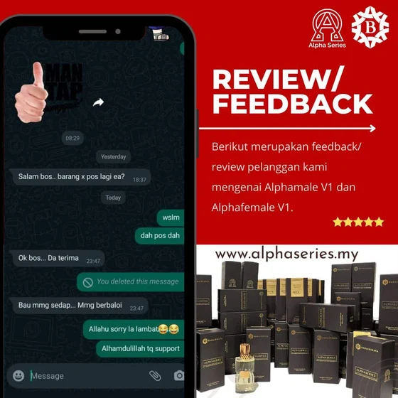 Screenshot testimoni Alpha Series daripada halaman produk asal Kedai Pheromone — 2