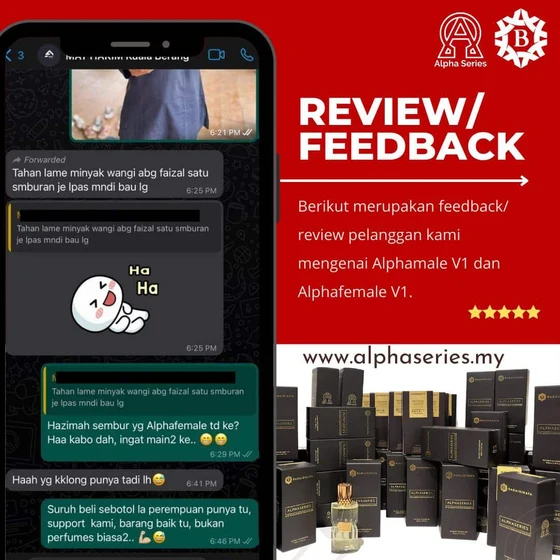Screenshot testimoni Alpha Series daripada halaman produk asal Kedai Pheromone — 2