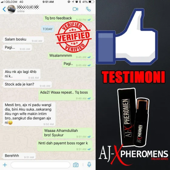 Screenshot testimoni AJX Pheromen (Spray) daripada halaman produk asal Kedai Pheromone — 2