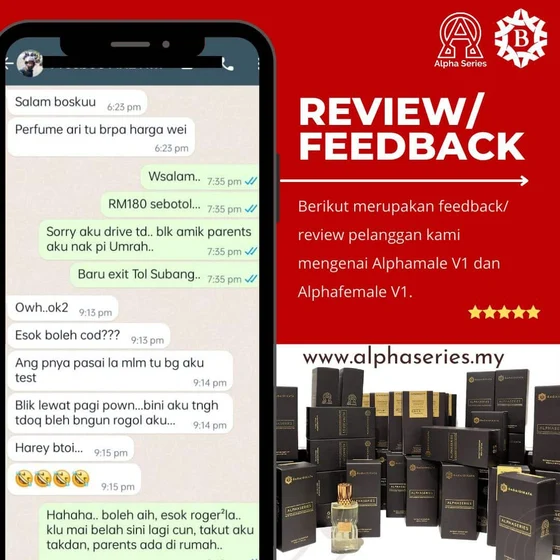 Screenshot testimoni Alpha Series daripada halaman produk asal Kedai Pheromone — 6